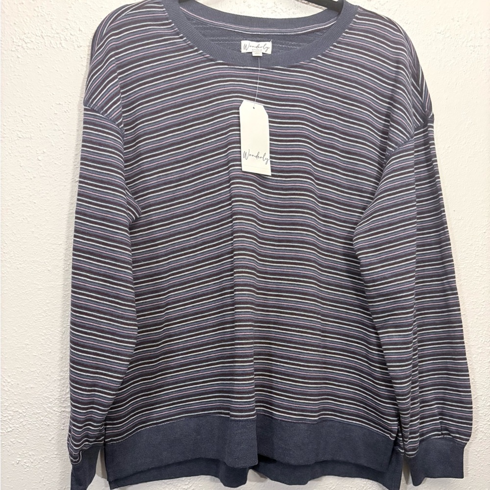Wonderly Studio Women's M Sweater Pullover Blue Striped NWT